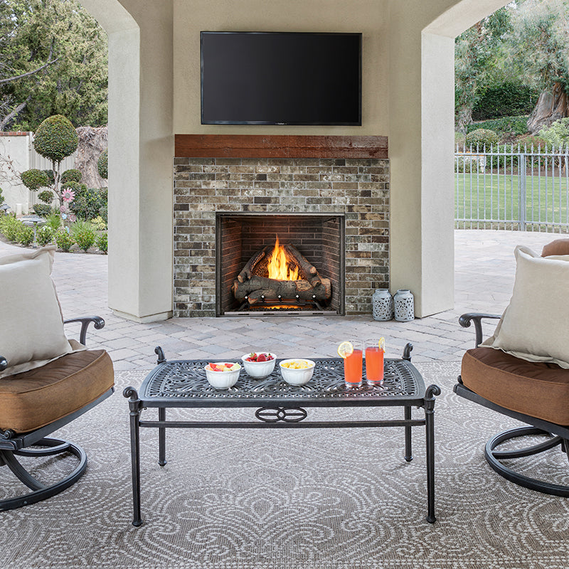 Majestic 42" Brown Herringbone Refractory Courtyard Outdoor Gas Fireplace - ODCOUG-42BHR
