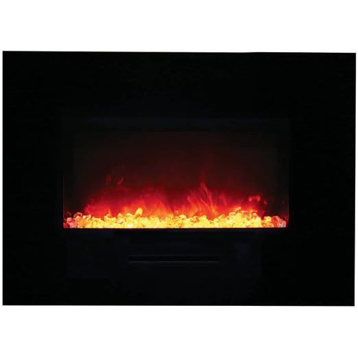 Amantii Wall or Flush Mount 26 Electric Fireplace | Black Glass Surround and Log Set | WIFI Smart