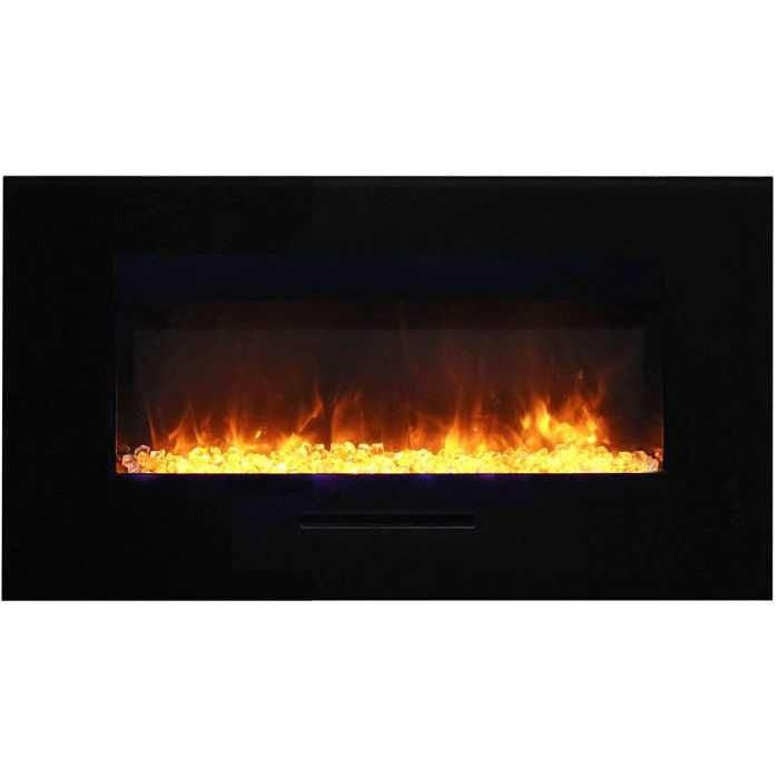 Amantii Wall or Flush Mount 44 Electric Fireplace | Black Glass Surround and Log Set | WIFI Smart