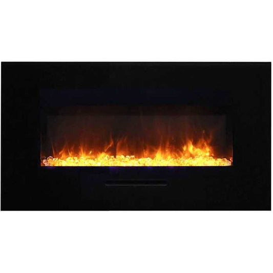 Amantii Wall or Flush Mount 44 Electric Fireplace | Black Glass Surround and Log Set | WIFI Smart