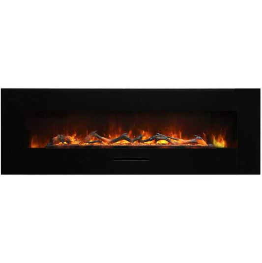 Amantii Wall or Flush Mount 70 Electric Fireplace | Black Glass Surround and Log Set | WIFI Smart