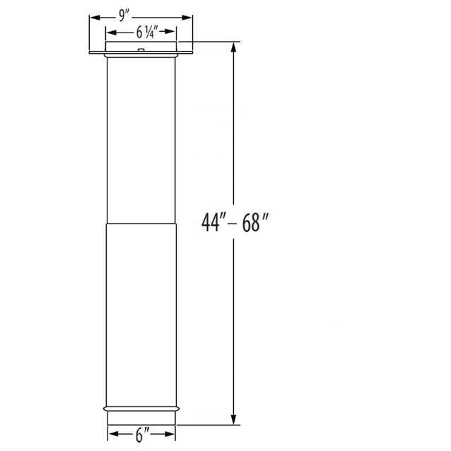 6DBK-TL | 6" DuraBlack Single Wall | 44" - 68" Telescoping Length with Trim