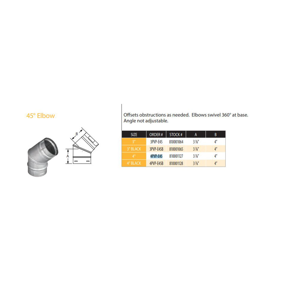 4PVP-E45 | 4" PelletVent Pro Double-Wall Galvalume 45-Degree Elbow