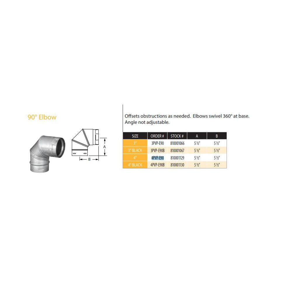 4PVP-E90 | 4" PelletVent Pro Double-Wall Galvalume 90-Degree Elbow