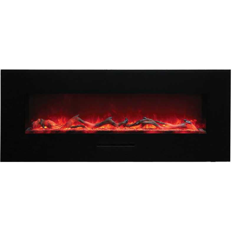 Amantii Wall or Flush Mount 58 Electric Fireplace | Black Glass Surround and Log Set | WIFI Smart