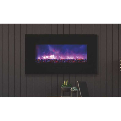 Amantii Wall or Flush Mount 44 Electric Fireplace | Black Glass Surround and Log Set | WIFI Smart
