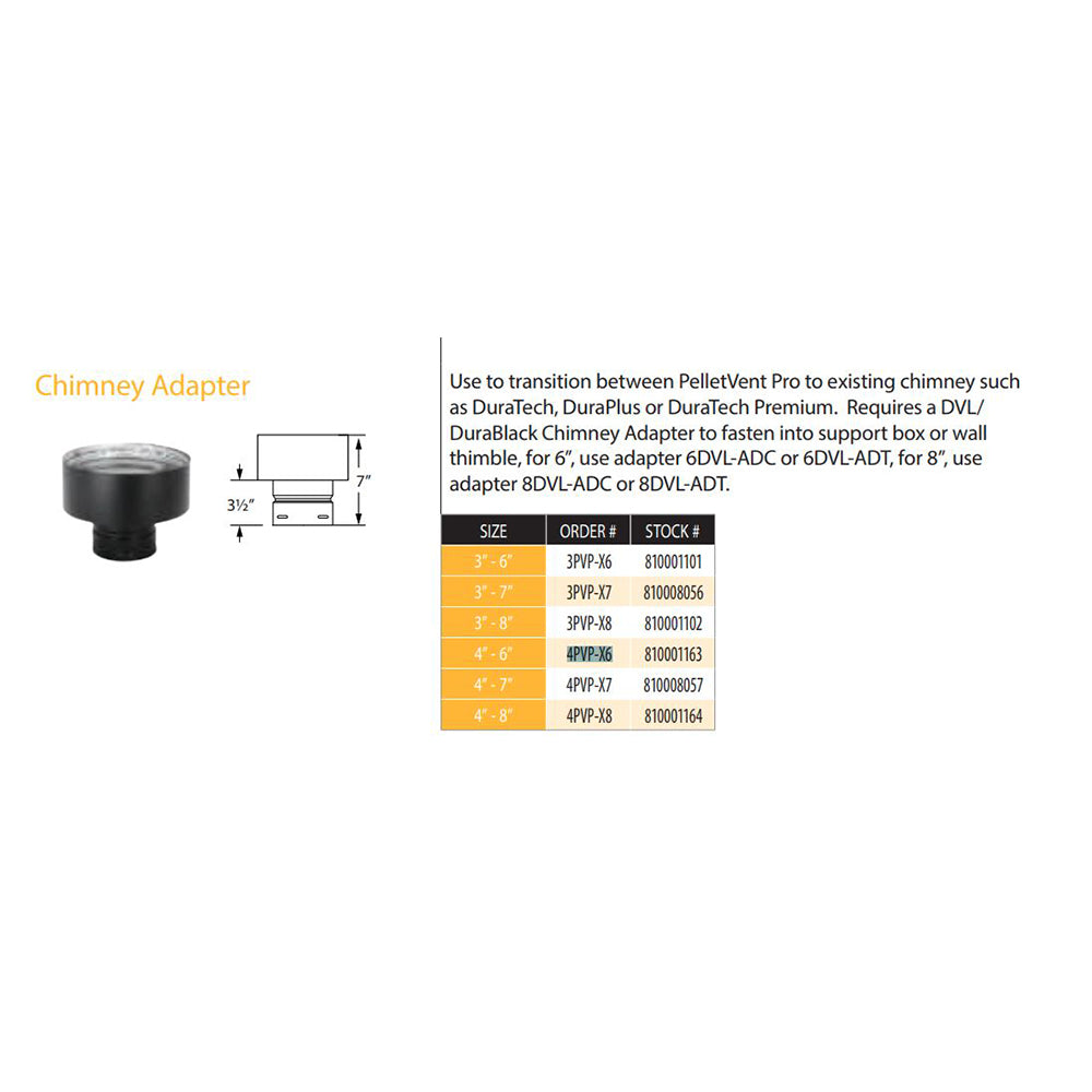 4PVP-X6 | 4" PelletVent Pro 6" Chimney Adaptor